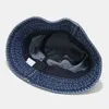 Brede rand hoeden emmer nieuwe mode opvouwbare visser hoed dames zomers katoen wassen denim bob hiphop gorros q240403