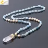 CSJA BOHO НЕРЕГОНАЛЬНЫЕ НАСТОЯЩИЕ Сторонные камни Жемчужно -ожерелье завязанное веревочное подвеска белая кристалл для женщин -свитер.
