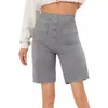 Women's Shorts Straight Leg Stylish High Waist Buttoned With Multiple Pockets Versatile Knee Length For Work Everyday