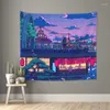 Tapestries Anime Manga City Night Tapestry Wall Hanging Print Neon Bohemian Blanket Room Decor Yoga Mat