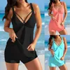 Swimwear féminin Femmes Tankini Bikini Swimsuit 2 pièces Fashion Couleur solide Couverture de ventre mince haute taille sexy Split