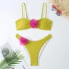 Swimwear féminin 3d Fleur deux pièces Bikini MAINTRAIRE POUR LES FEMMES 2024 Lacet Up Femme Sépare Bandeau Biquini Beach Bathing Cultime