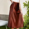 Röcke Frauen elegant Satin Rock elastische Taille A-Line Summer Slit Casual Solid weiblich Slim Falda Boho Holiday Beach Escocesas de Mujer