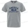 Men's T-Shirts America 1776 Athletic Dept Letter Tshirt Man Fashion T Clothes Summer Luxury T-Shirt Hip Hop Breathable Cotton T Clothes T240408