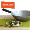 Pans Imusa 14 inch carbon steel natural indoor Wok with electric wood handle for assistanceL2403