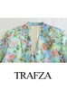 Trafza Womens Summer Fashion Flormal Satin Suit Suit Jacket Suction Thin Thigh