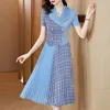 Abiti per feste coreana Bodycon Office Dress Dress Dress Summer Blue Patchwork Plaid Midi Elegante serata casual
