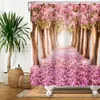 Shower Curtains Dreamlike Blooming Tree Forest Pink Flower Mushroom Bathroom Bathtub Decoration Bath Curtain Home Decor