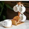 Mokken 200 ml keramische koffiekop huishouden Mok Creative Simple Hanging Cold Water Set Kitchen Restaurant Tea Bamboo Wood Stand