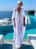 Plus Size Dresses 2024 Elegant Gold Embroidered Kaftan Retro V-neck White Dress Women Clothes Summer Beach Wear Vacation Q1373