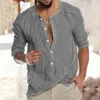 Men's Casual Shirts Men Retro Top Vintage Solid Color Shirt With Round Neck Long Sleeves Breathable Thin Mid-length Daily For Spring