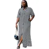 Lässige Kleider gestreiftes Hemdkleid Frauen Frühling Sommer Kleidung modische Single Breasted Cardigan Long Streetwear Robe Femme