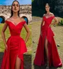 Arabic Red Mermaid Evening Dresses Elegant Off Shoulder Backless Ruffles Front Split Long Party Prom Gowns Vestidos BC112729390068