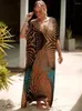 Plus -Size -Kleider 2024 Sommer Bohomian bedruckter Strand Kaftans Kleid für Frauen Outfit elegante Seite Split Maxi Robe Q1342