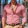 Camisa casual de verão preto e vermelho de mangas compridas com lapela diária roupas de férias diárias moda confortável 240326