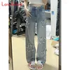 Women's Jeans Fall Denim Pants Trousers Five Pointed Star Patchwork Tassel High Waist Wide Leg Vintage Streetwear Chic Women 2024
