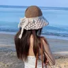 Wide Brim Hats Korean Ins Summer Outdoor Sunscreen Flower Lace Straw Hat Female Woven Seaside Vacation Po Shading Big Eaves Sun Cap