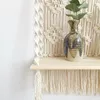 Tapestries Hand-Woven Macrame Wall Hanging Rope Shelf Indoor Plant Wooden Rack Stand Bohemian Tapestry Home Decor Ornament