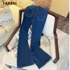 Damesjeans Y2K High Street Skinny Taille Flar La Vared Pants 2024 Lente zomer Vintage Blue Slim Fit Harajuku Denim Trouser