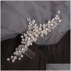Hårklämmor Barrettes Pearl Flower Comb Headbonad Accessories Brud Tiara Crystal Ornaments Handgjorda smycken Drop Delivery Hairjewelry OT2IW