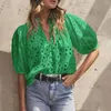 Kvinnors blusar Lantern Sleeve Top Stylish Summer Tops V-Neck Shirt Embroidered Blouse Streetwear Fashion Women