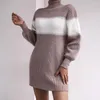 Casual Dresses Women's Long-sleeved Color Matching Half-high Neck Knitted Sweater Dress Winter Patchwork 2024