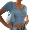 Magliette da donna Summer Sexy Women V-Neck Crop Tops T-shirt a maniche corte bottoni da cluwwear bodycon gust-outwear shirt