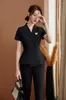 Dames tweedelige broek Zomer formele zwarte blazer vrouwen broekpakken korte mouw jas dames kantoor uniform stijlen werken vrouwelijk bedrijf
