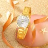 Wristwatches 2pcs Set Watch Luxury Women Simple Dial Hollow Strap Fashion Gold Bracelet Quartz Wristwatch Student Ladies Watches