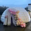 Partihandel 10md (33ft) Anpassade festtält Uppblåsbara igloo Disco Dome Tent Trade Show Marquee Shelters With Flower till salu