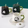 Mokken Panda Ceramic Coffee Cup Dish met deksel lepel Europees paar mokmiddag camellia thee ontbijt havermout vakantiegeschenken