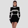 カスタム卸売高品質のホットセールリブ付きリブ編みコットン女性ブラックラインストーンタンクトップセクシードレス