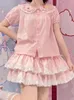 Summer giapponese Kawaii Lolita Gonne pieghettate Sweet Lace Patch Ruffle Cake Gonna carino Bow Faldas Mujer Moda 2024 240328