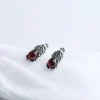 Rings BONLAVIE S925 Silver Earrings Inlaid with Red Garnet Antique Silver Earring Chinese Style Fabulous Wild Beast Jewelry