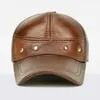 Man High Quality Real Leather Baseball Caps Male Casual Cowhide Belt Ear Warm 56-60cm Adjustable Sprot Flight Hats 240327