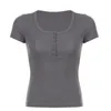 T-shirts pour femmes solides top à tricot en tricot en tricot top le bouton occasionnel du cou