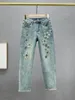 Jeans femminile harem in denim pantaloni ritagliati per donne 2024 primavera estate alta in forma slim finger rhinestone fiore