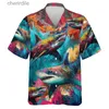 Men's Casual Shirts Hip Hop Hawaiian Shark Shirt Mens Clothing Fun Animal Shaped Beach Shirt Aloha Surfing Flip Collar Shirt Vacation Short Sleeve yq240408