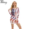 Casual Dresses Phantasy Holiday Mini Dress Women Mesh Visible Crewneck Sheath Flag Pattern 3D Printe Wear Spring Summer Clothing