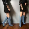 HBP icke-varumärke dropshipping Custom Womens Knee High Cowboy Boots Spring Fashion Denim Block Heels With Chunky Style