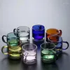 Canecas de vidro de duas camadas de vidro xícara de água de alta temperatura e caneca resistente a escaldas maçaneta colorida para xícaras transparentes de chá