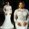 プラスサイズのaso ebi mermaid lide for pride illusion ilusion bridal gowns long treeves beaded pearls dorated docorated wedding gowns for african nigeria black women girls d198