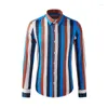 Men's Casual Shirts Trendy Brand Non Ironing Large Striped Patchwork Printed Fashionable Long Sleeved For Foreign Trade