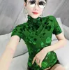 #4222 Verde nero See attraverso la maglietta Floral sexy maglietta a mesh sexy femminile Turtleneck Casual maglietta Fema