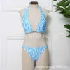 Family Letter Printed Bikini Women's Sexy Rhinestone Button Swimsuit