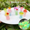 Dekoracje ogrodowe 2pcs Luminous Fruit Ice Cream Cup Ornament Mini kolor mikro krajobraz dekoracja Dollhouse Miniaturowa zabawka