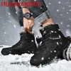 Stiefel hochwertige schwarze warme Wintermänner echte Leder Schneemenschen Outdoor Schuhe Plüsch -Knöchel für Turnschuhe große Größe große Größe