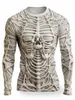 3d imprimer squelette squelette motif t-shirts hommes manches longues tshirt de mode décontractée.