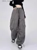 Women's Jeans Zoki Harajuku Big Pockets Cargo Pants Women Retro Loose Strtwear Y2K Trousers Casual High Waist Bf Spring Grey Wide Leg Pants Y240408