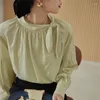 Frauenblusen Frauen Bluse Hemd Seide Vintage Langarm grüne Satin Summer Frühling Herbst Casuale losen Büro Damen Tops